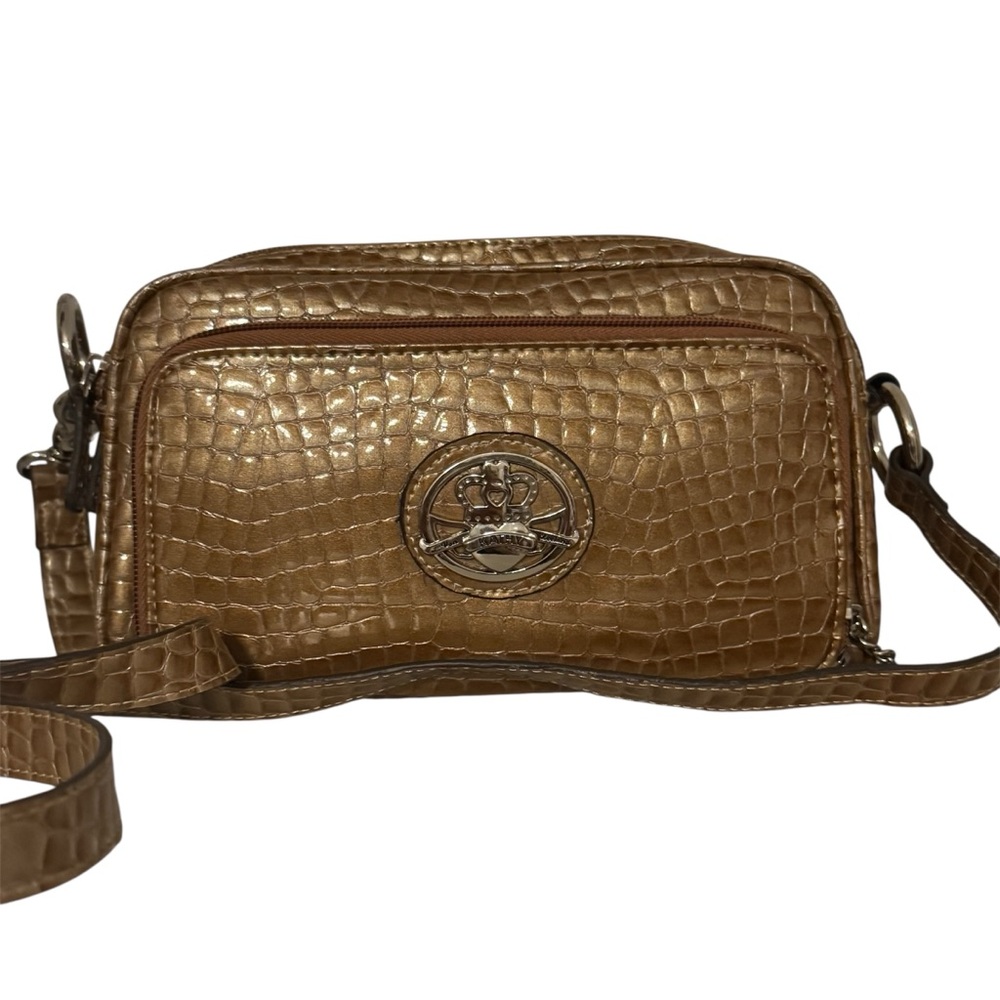 VTG KATHY VAN ZEELAND Patent Croc Embossed Convertible Organizer Purse Bronze